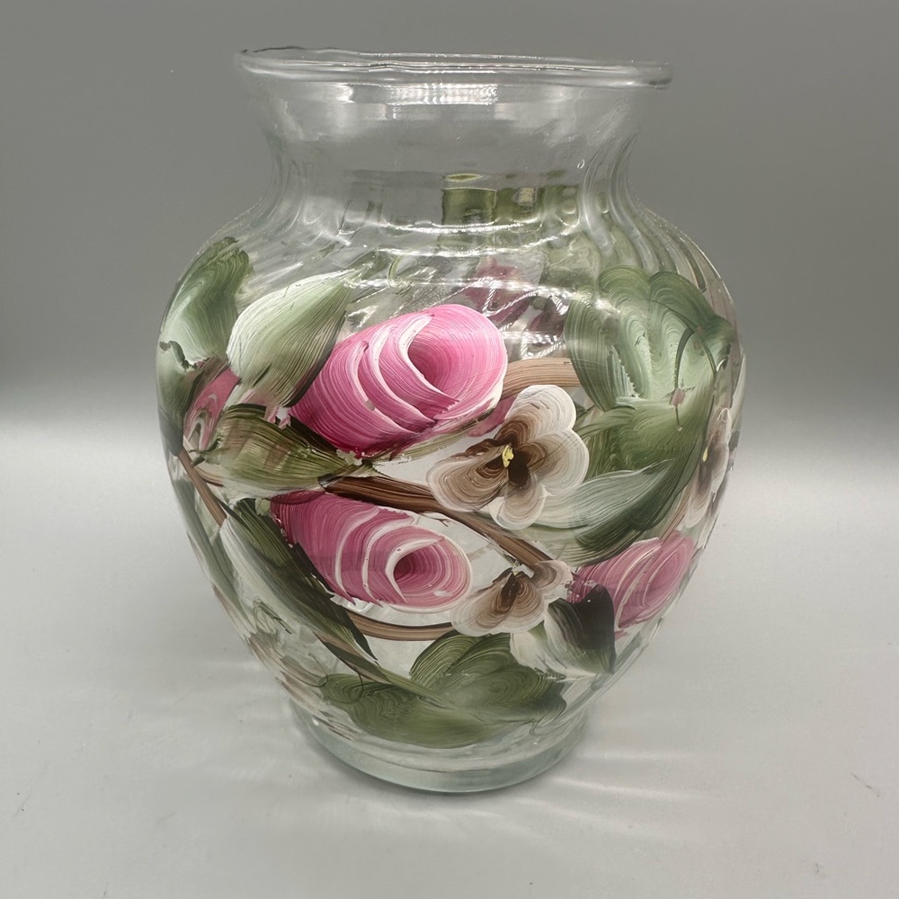Handcrafted Floral Glass Vase - Pink and Green
